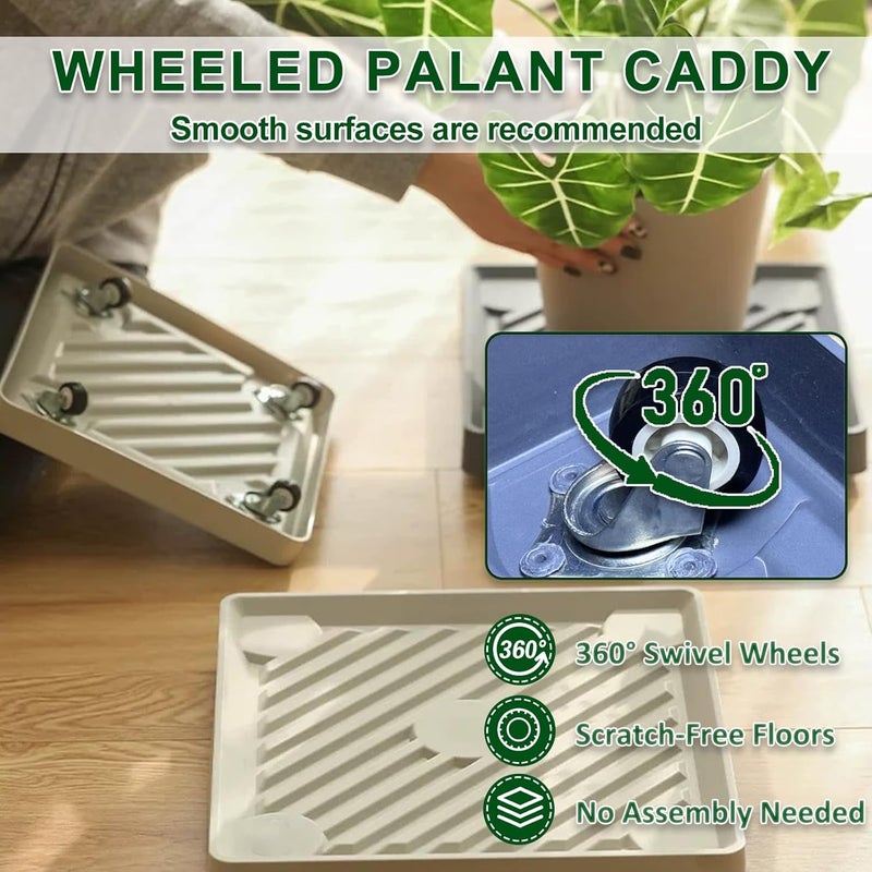 Dcpes Store 14.5” Plant Caddy with Wheels, Square Rolling Plants Stand Saucer with Hidden Casters, Indoor Plant Tray, Heavy Duty Wheeled Plant Dolly, Planter Caddies Pots Mover Holders, Gray - Image 5